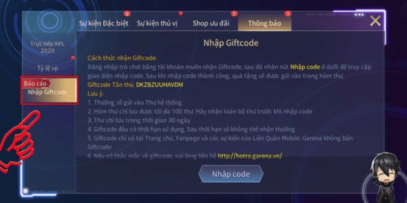 Tặng thưởng gift code tận dụng